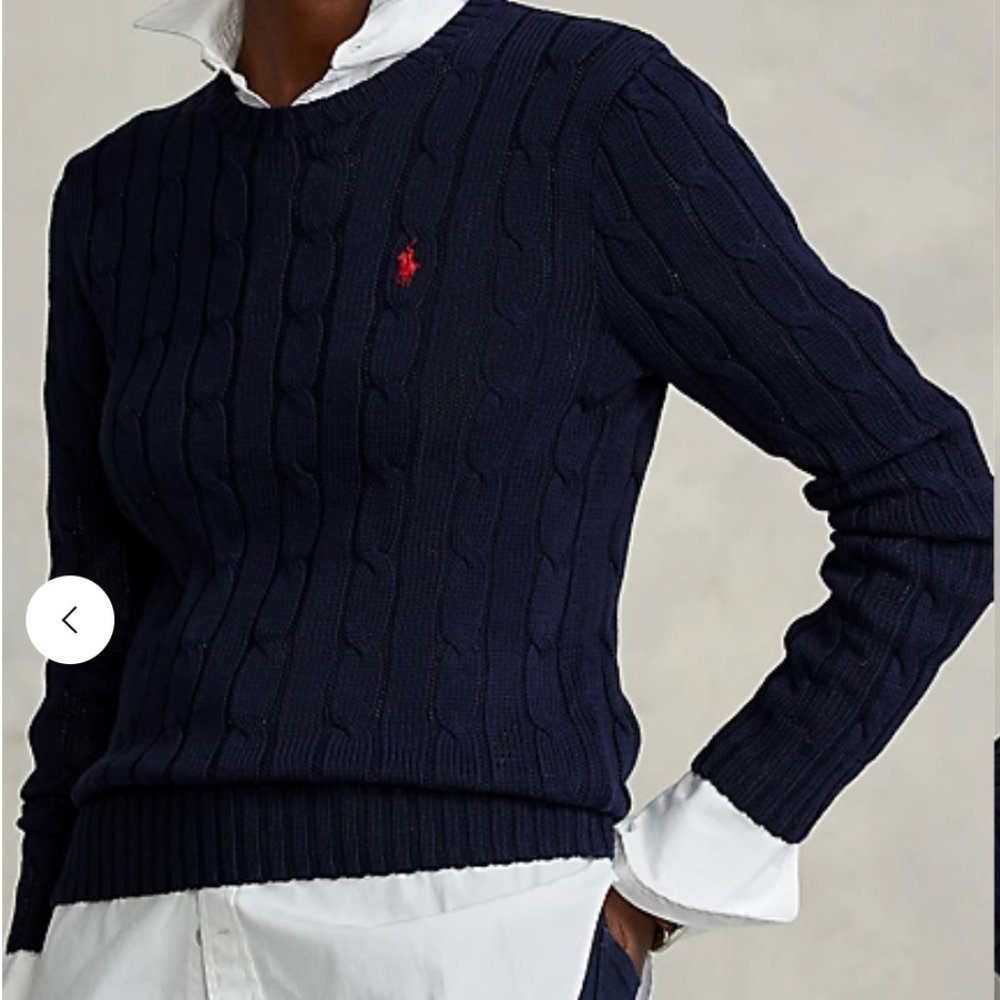 Polo Ralph Lauren Cable-Knit Cotton Crewneck Sweater: XS, Hunter Navy